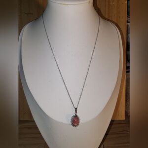 Vintage sterling silver marked flawless pink gemstone Pendant Necklace 18"